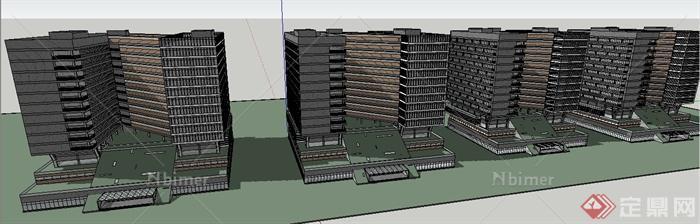 某现代N字形办公楼建筑设计SU模型