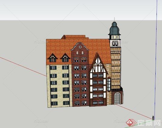 某欧式多层居民住宅建筑设计SU模型