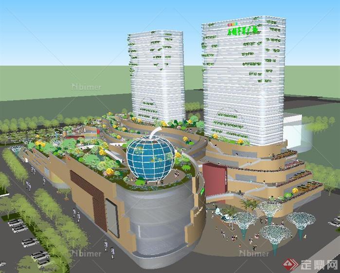 一个大型商业购物广场综合体建筑方案SU精致设计