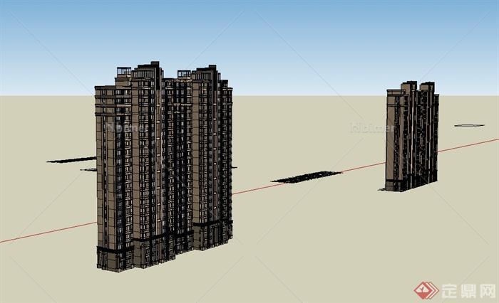 某新古典风格详细完整的高层居住楼设计su模型[原