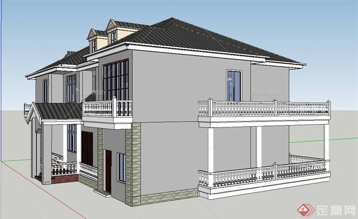 某两层欧式风格别墅建筑设计US模型