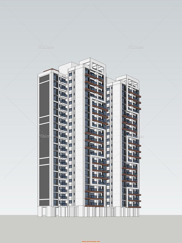 现代20+1高层住宅，模块化已调好贴图，附上效果