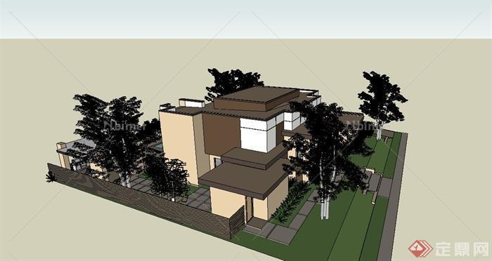现代两层山地别墅建筑设计SU模型