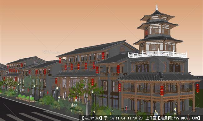 仿古商业购物街坊建筑方案精细SU设计模型