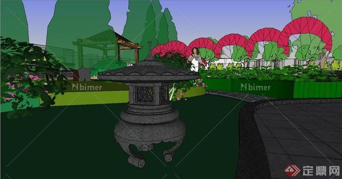 某现代中式风格住宅小区中庭景观详细设计su模型