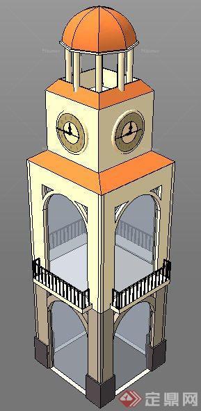 西班牙风格钟楼设计su模型