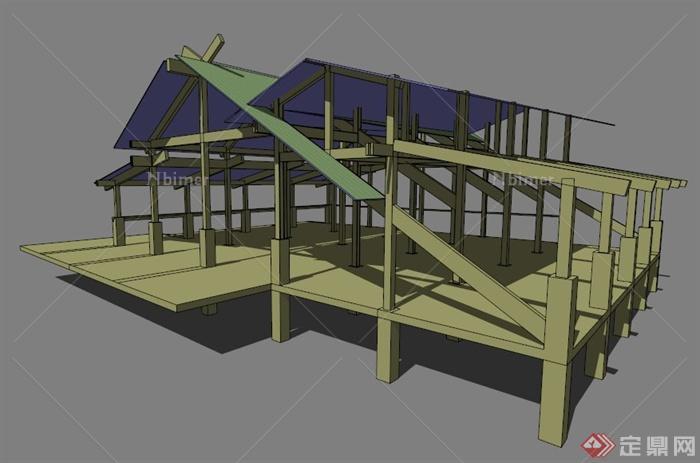 现代风格木棚建筑设计su模型