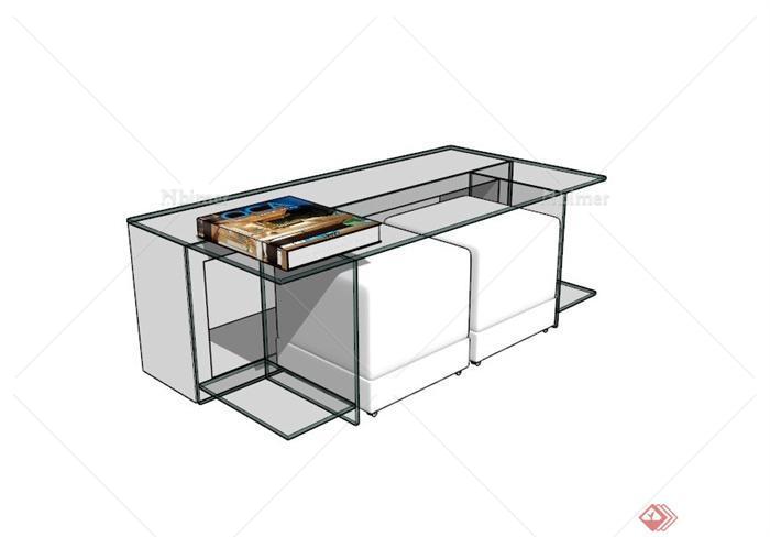 现代简约玻璃桌凳组合设计SU模型[原创]