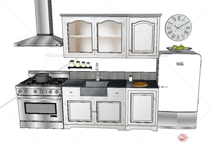 现代室内橱柜、冰箱、厨房用品设计SU模型[原创]