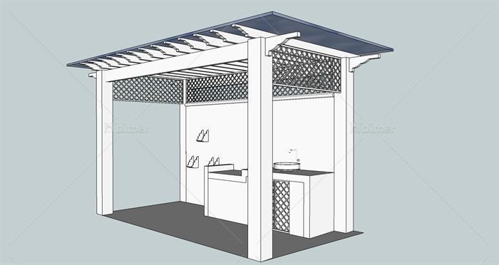 烧烤廊架室外木质玻璃廊架设计SU模型