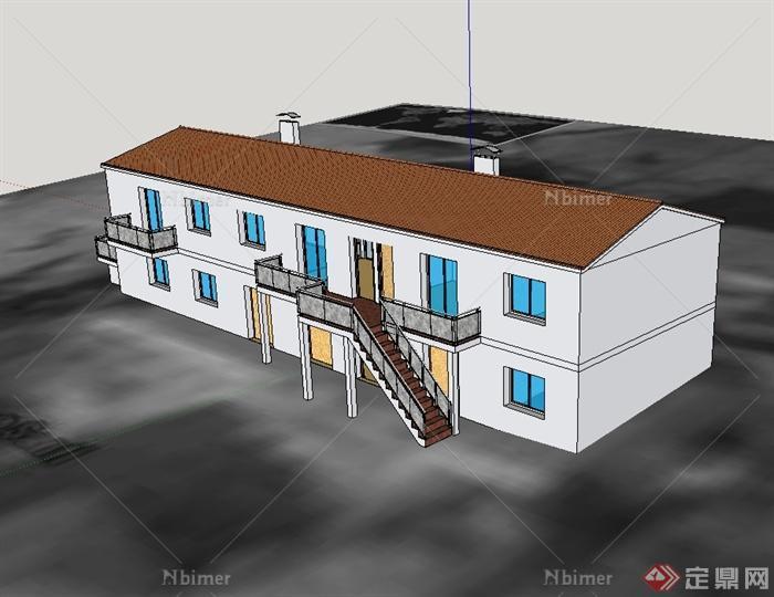 某欧式风格两层住宅宿舍楼设计su模型[原创]