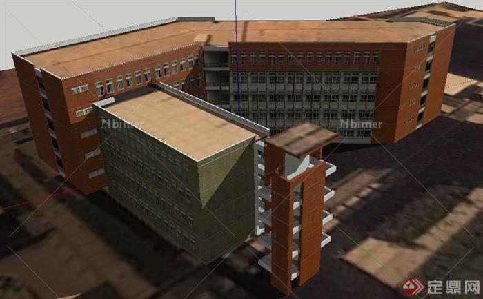计算机中心办公楼建筑设计SU模型