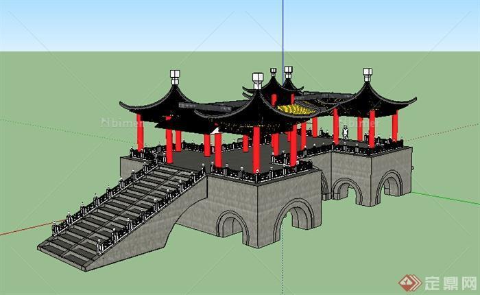 某古典中式五亭桥设计SU模型