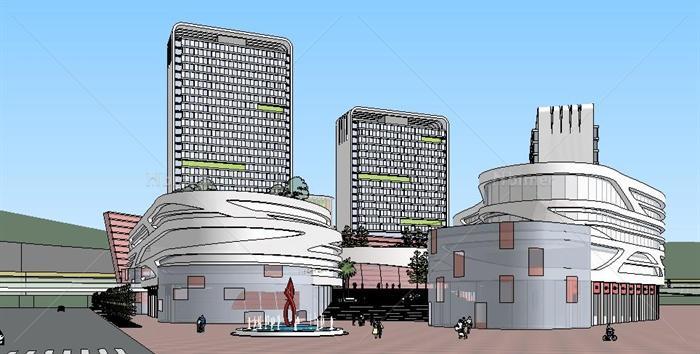 某大型城市CBD中心地块商业建筑规划方案设计SU模