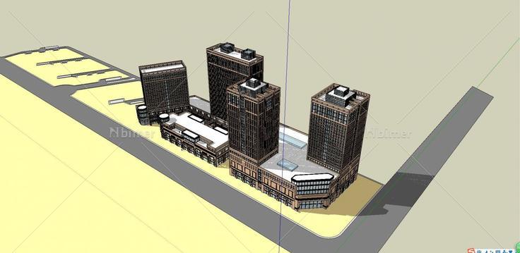 新古典办公楼及商业街SU模型(133516)su模型下载