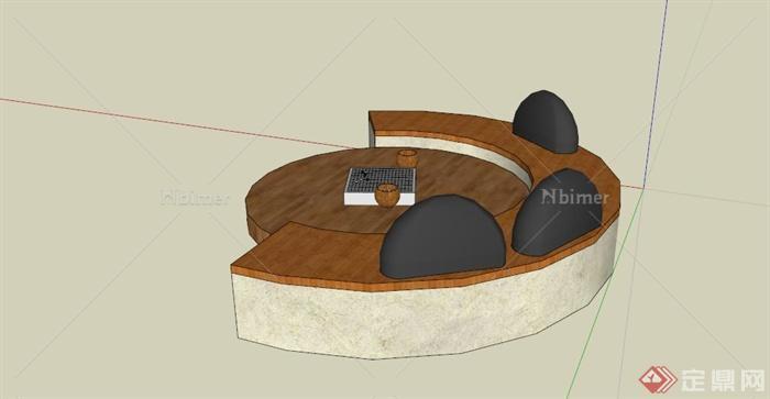 某半圆形户外休闲坐凳设计SU模型