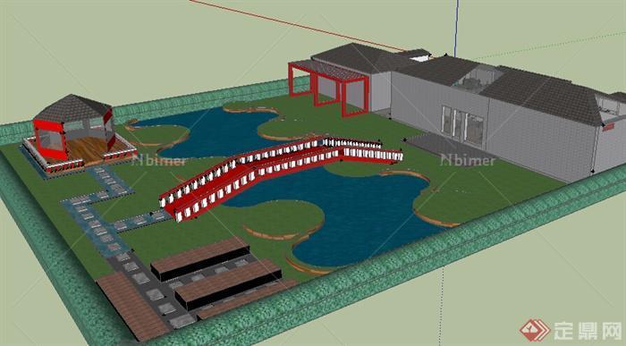 某中式园林庭院花园SU模型