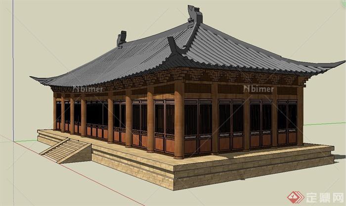 某单层古典中式寺庙建筑设计SU模型