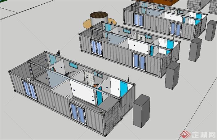 某现代风格多层酒店建筑设计su模型含客房设计[原