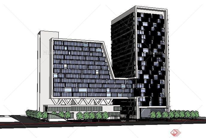 两栋现代高层酒店建筑设计su模型[原创]