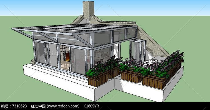 欧式阁楼阳光房建筑SU模型