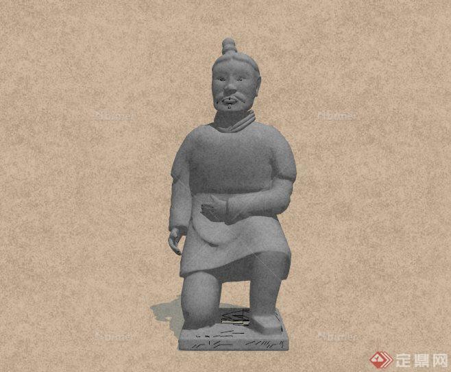 古典中式战士人物雕塑SU模型[原创]