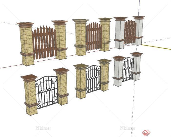某多种不同的欧式风格住宅入口大门设计SU模型[原