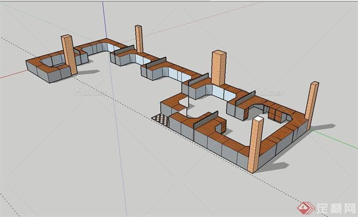 某现代室内办公桌柜设计su模型[原创]