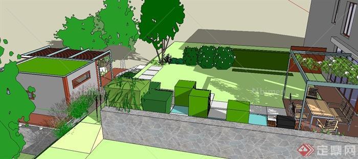 某住宅外庭院花园景观设计整体SU模型