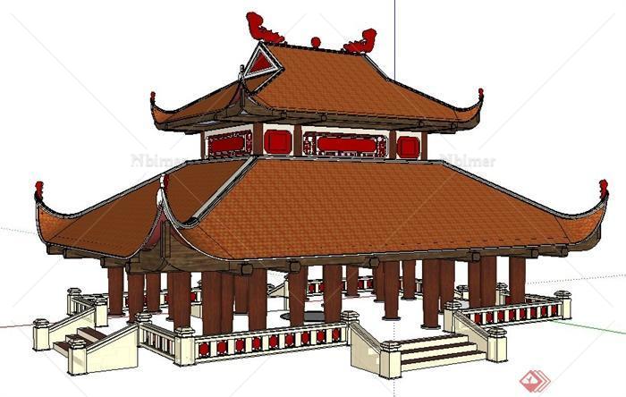 古典中式风格古建庙堂建筑设计su模型