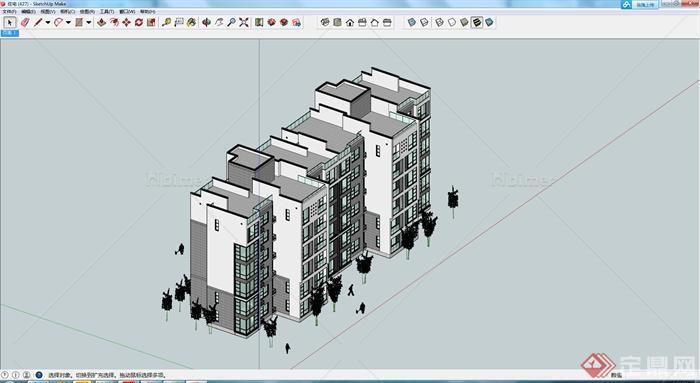 某新中式多层住宅楼设计SU模型