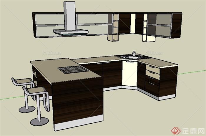 现代厨房橱柜、吧台设计SU模型[原创]