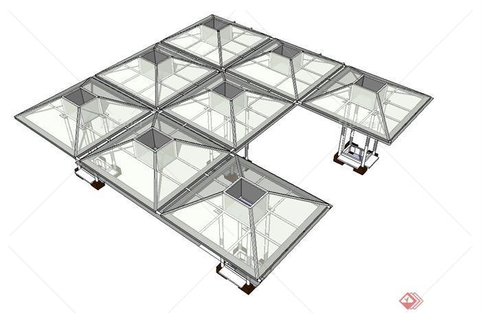 园林景观节点现代玻璃组合廊架设计SU模型