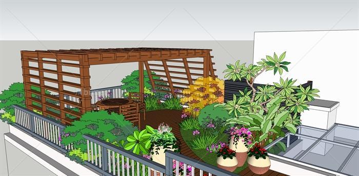 某现代两层屋顶花园设计su模型
