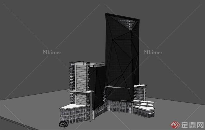 现代黑色综合大楼建筑SU模型