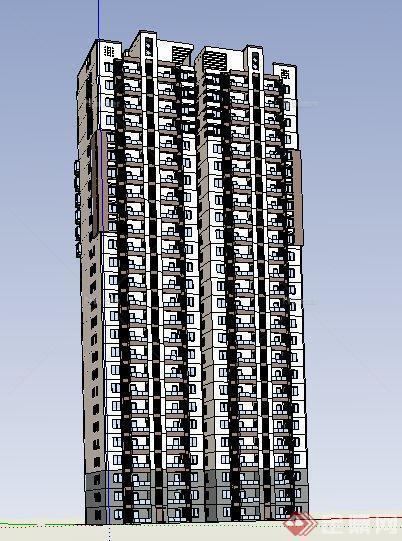 简约新中式风格高层住宅楼建筑设计su模型[原创]