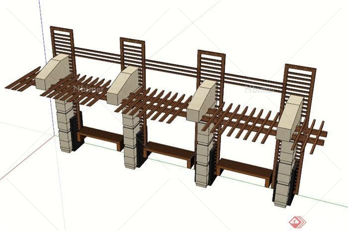 现代特色廊架坐凳设计SU模型