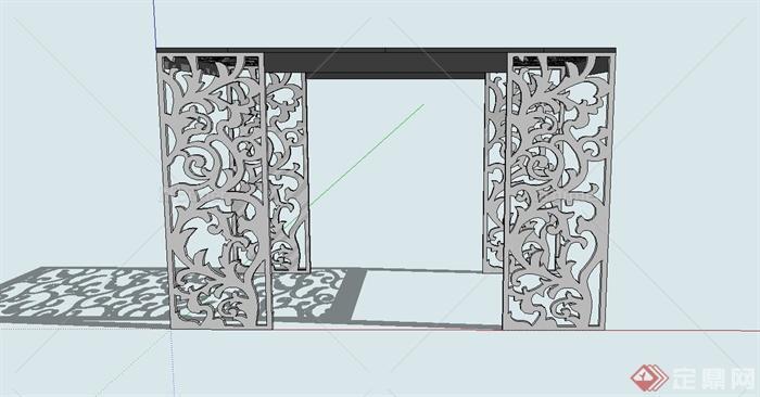 现代中式花廊架设计su模型