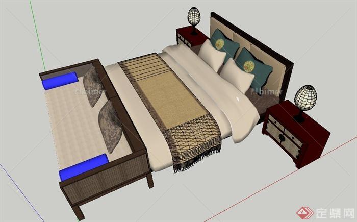 卧室双人床组合设计SU模型