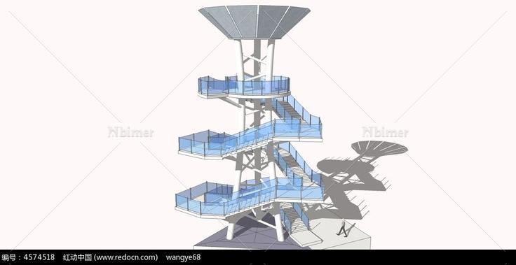 后现代风格景观塔SU模型
