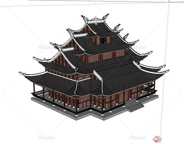 中国古典寺庙庙宇建筑设计su模型[原创]