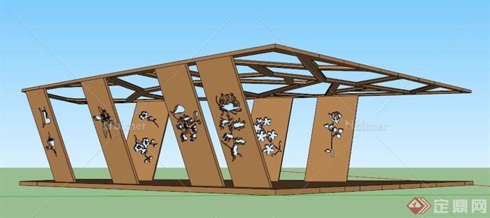 现代简约木质镂花廊架设计su模型