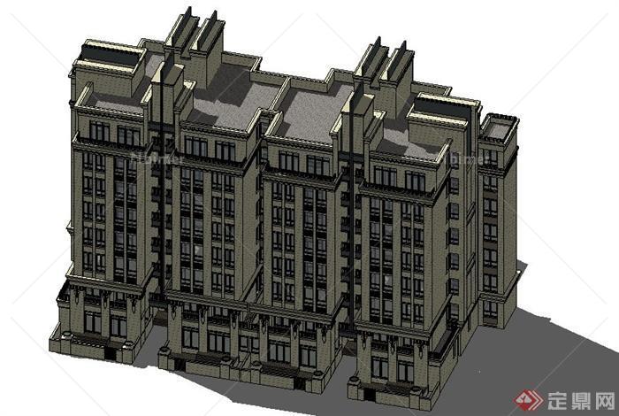新古典小高层公寓楼建筑设计su模型[原创]