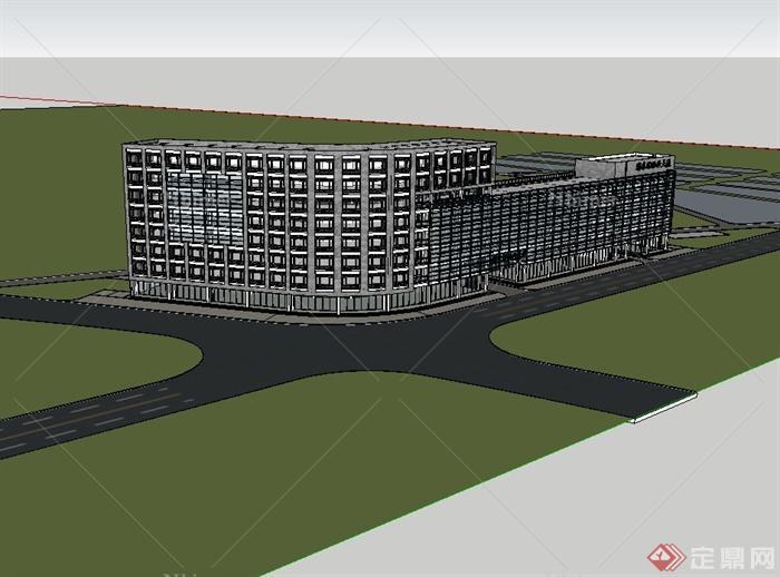现代风格沿街办公楼建筑设计su模型[原创]