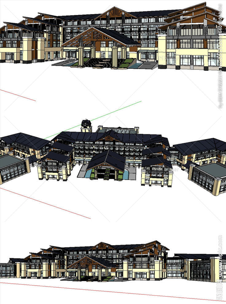 温泉酒店建筑草图大师SU模型图片