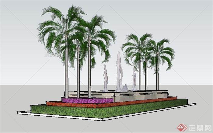 某景观节点喷泉水池景观设计su模型