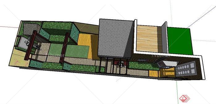 某条形住宅建筑庭院景观设计SU模型