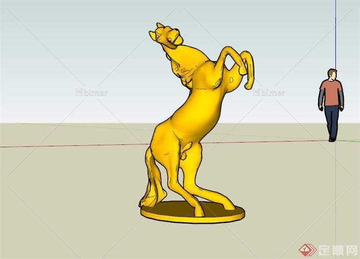 现代金黄色骏马雕塑设计SU模型[原创]