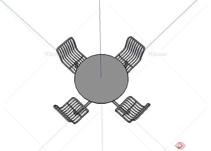 现代四人铁艺桌椅组合设计su模型[原创]