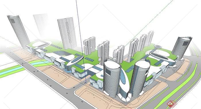 某城区地块综合建筑设计SU模型